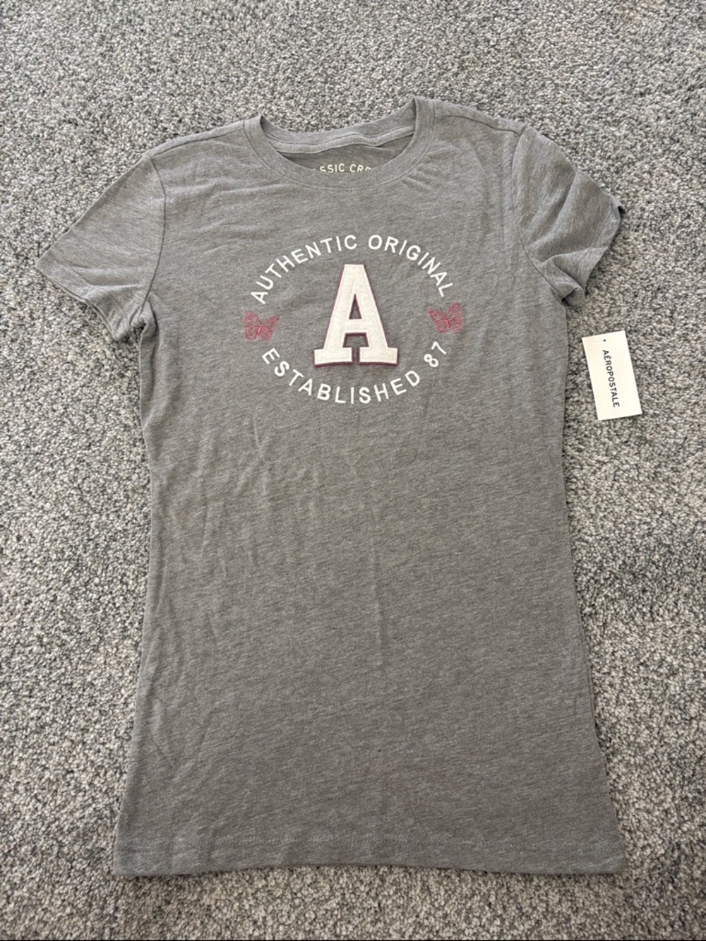 Aeropostale Gray Logo Classic Crewneck sweatshirt Short Sleeve Tee